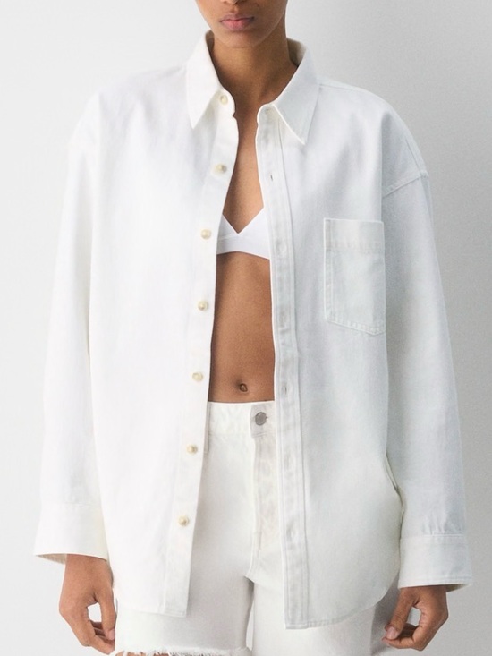 Denim Forum Tops - Denim Forum White Denim Button Down
